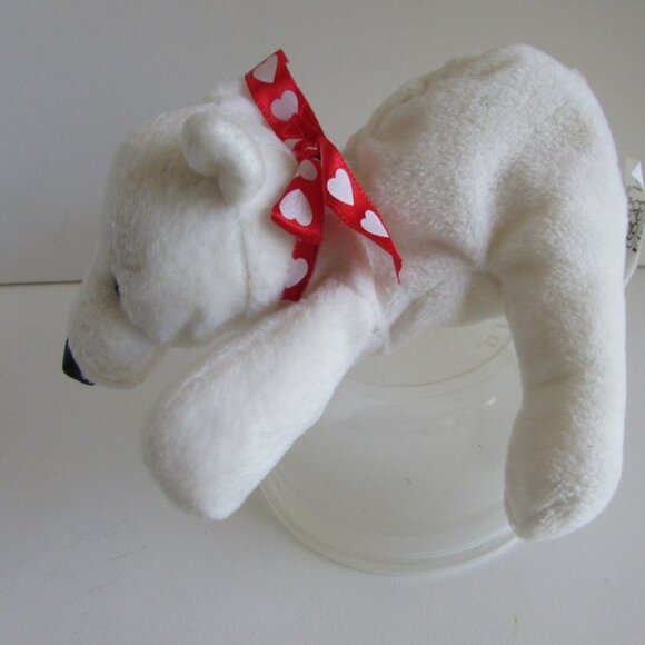 WHITE 6" long POLAR BEAR w Red Heart Satin Ribbon FIESTA beans Stuffed Animals - Picture 2 of 13